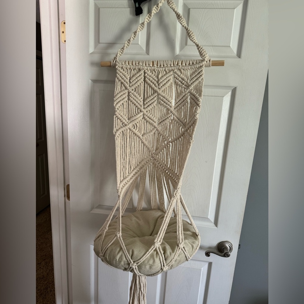 Handmade Macrame Hanging Cat Bed - Cream